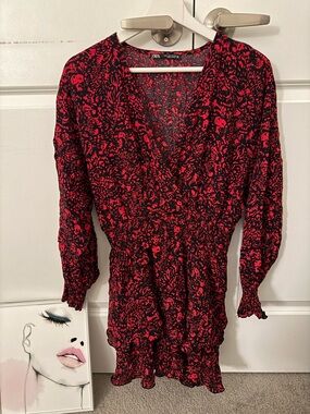 Zara Black and Red Floral Textured Top